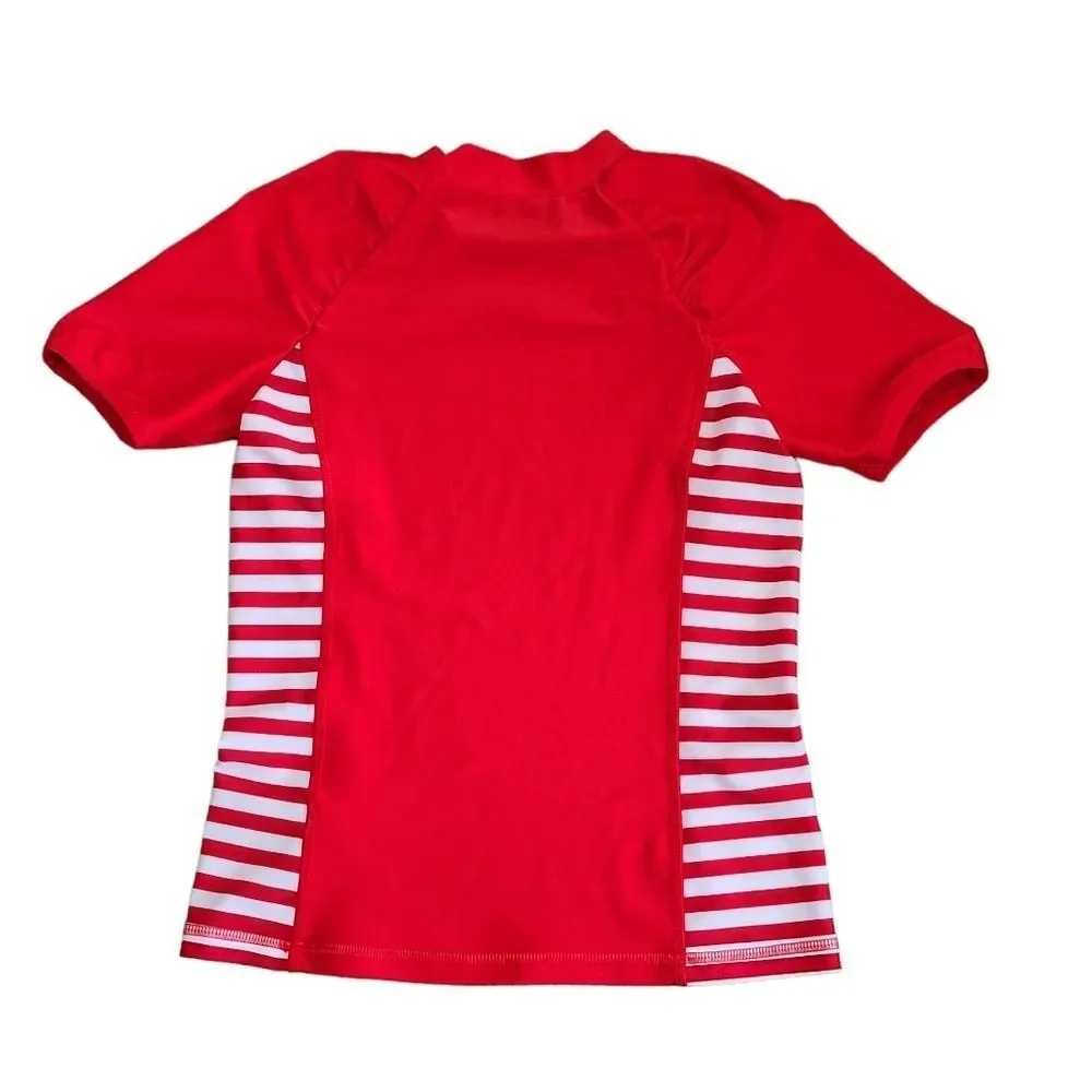 Cat & Jack Girls Cherry USA Short Sleeve Rash Guard Swim Shirt Red Sz M (7/8)